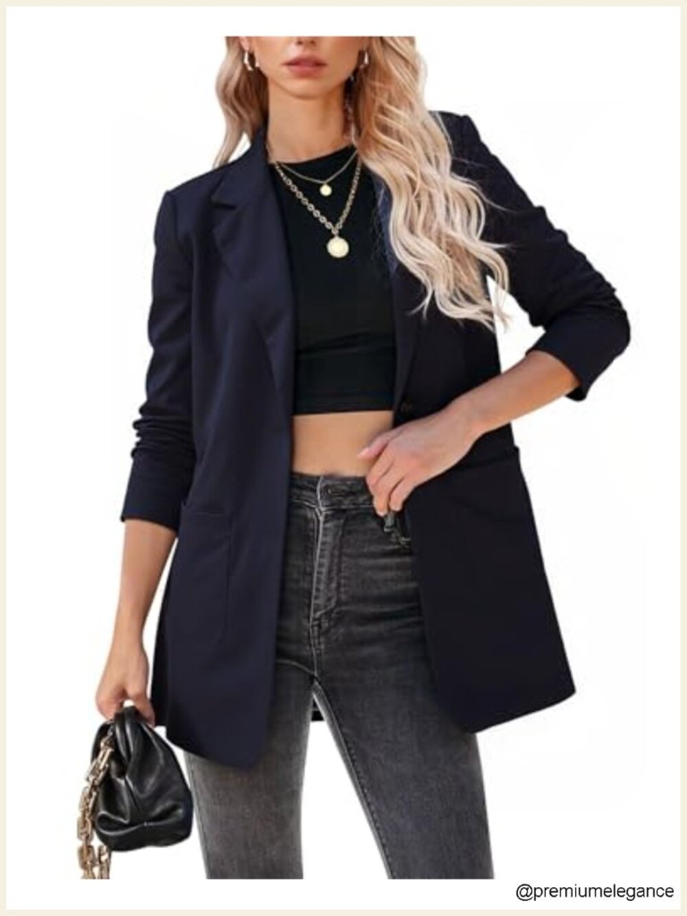 Womens Long Sleeve Blazer Boyfriend Fit Button Front Office Casual Suit Jacket